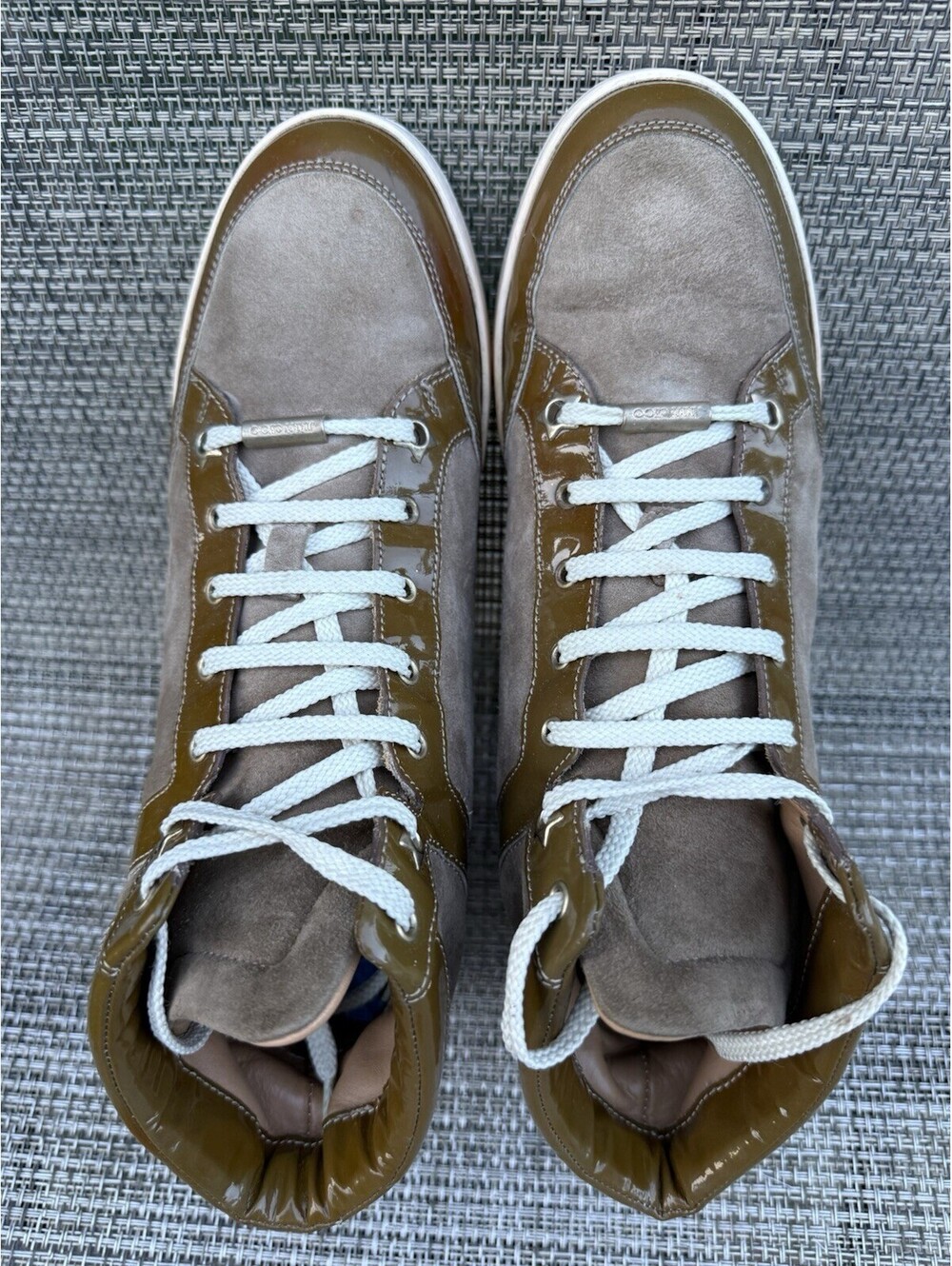 Jimmy Choo Tokyo High Top Suede Patent Leather Sneaker Women's Sz 37.5 /US 7.5-8 - Picture 5 of 16